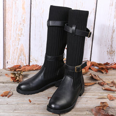 Women's Knitted Chunky Heel Mid Calf Boots