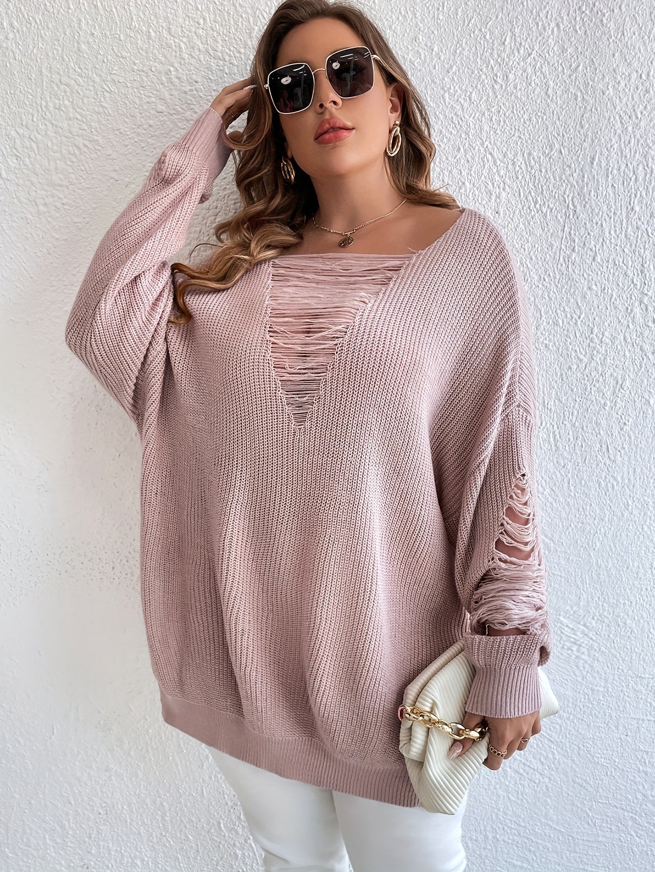 Casual Sweater Women's V Neck Loose Jumper