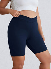 Women's Solid Wide Waistband Biker Shorts