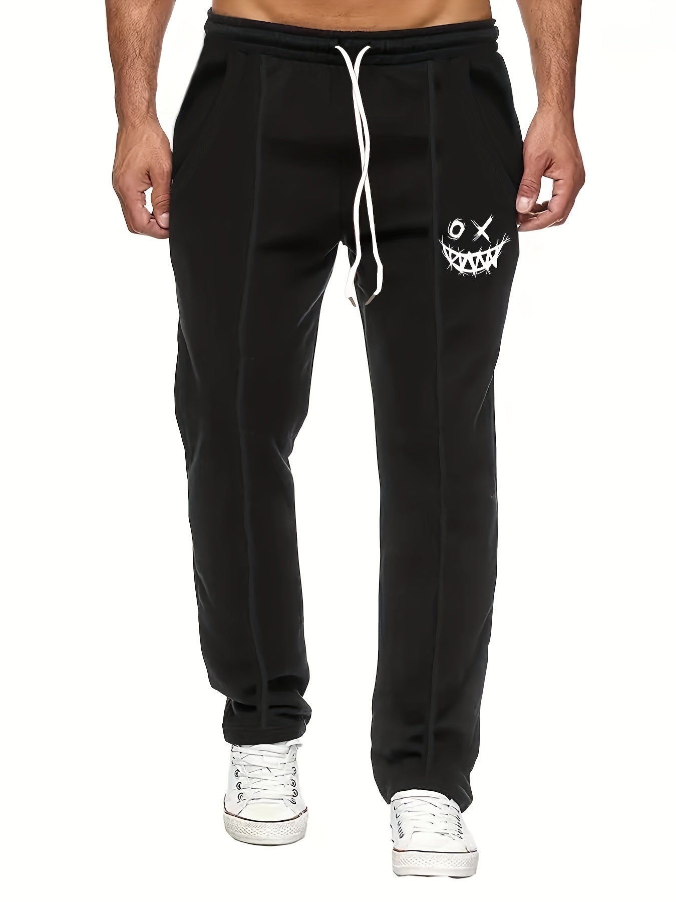 Stylish Demon Smiling Face Men's Trousers With Pockets