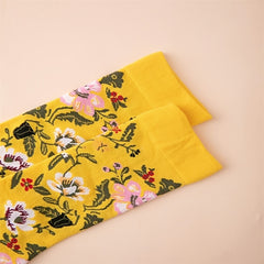Cartoon Print Graphic Crew Socks Floral One Size Women's Socks