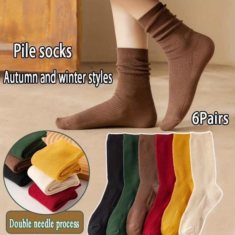 6 Pairs Warm Ribbed Socks Women's Stockings & Hosiery