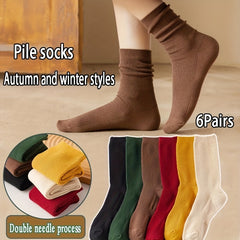 6 Pairs Warm Ribbed Socks Women's Stockings & Hosiery