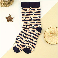 3 Pairs Skull Print Socks Halloween Mid Tube Stockings & Hosiery