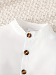 Boy's Mock Neck Shirt & Stripe Pattern Pants Set
