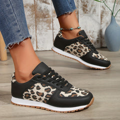 Leopard Print Lace Up Low Top Sporty Sneakers