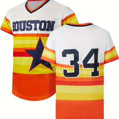 Men's HOUSTON 34 Embroidery Baseball Jersey Short Sleeve Shirt
