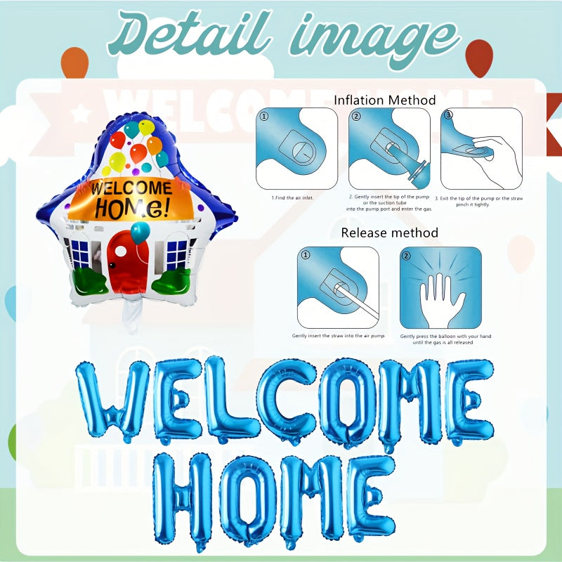 18pcs Welcome Home Decorations Banner Balloons House Balloons Foil Balloons