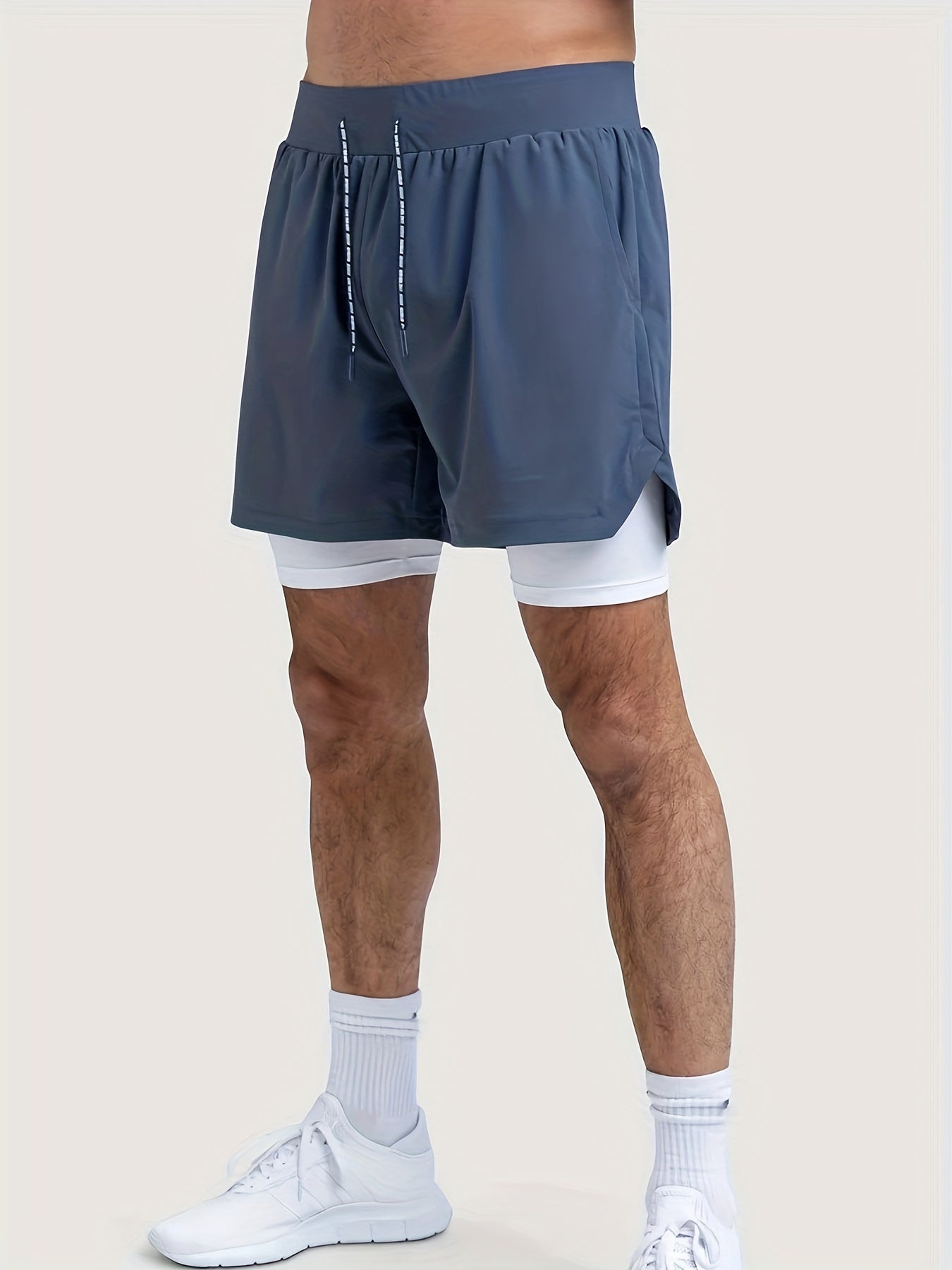 Men's 2 In 1 Running Shorts Activewear Stretch Drawstring Sport Shorts