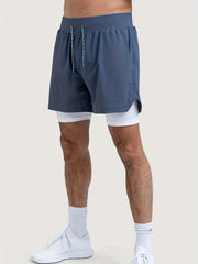 Men's 2 In 1 Running Shorts Activewear Stretch Drawstring Sport Shorts
