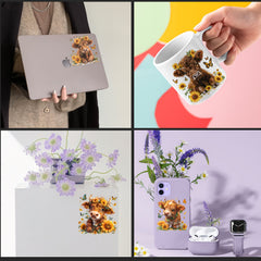 24pcs Sunflower Highland Cows UV DTF Wraps Stickers for Mugs, Glass & Ceramic