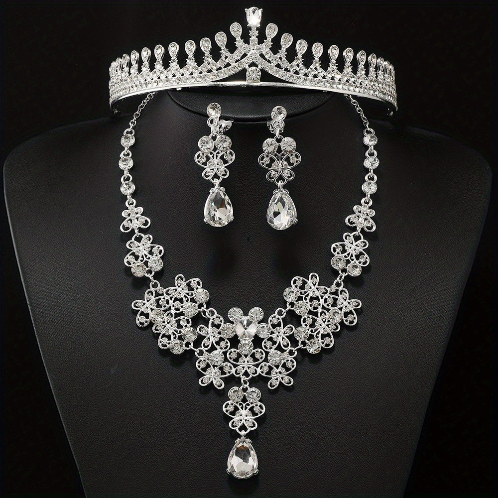 Rhinestone Headband Earrings Set Queen's Style Bridal Hair Accessories