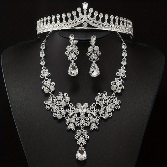 Rhinestone Headband Earrings Set Queen's Style Bridal Hair Accessories