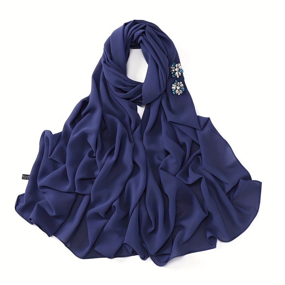 Chiffon Hijab Rhinestone Decorated Turban Headscarf