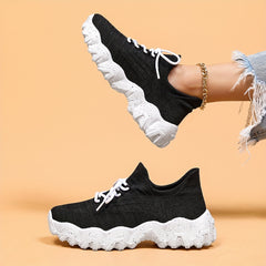 Thick Sole Running Shoes Mesh Breathable Lace Up Outdoor Sneakers