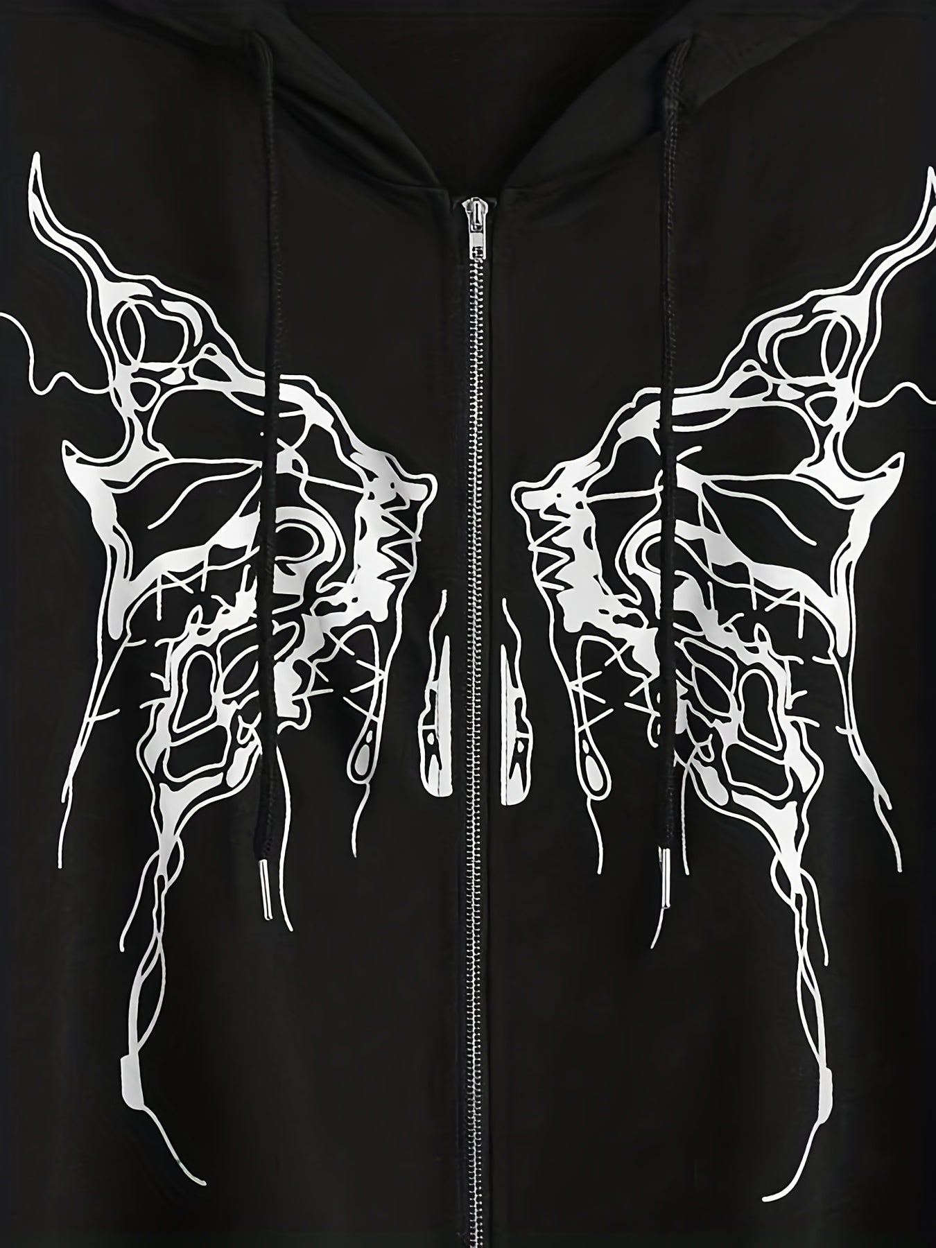 Skull Butterfly Print Zip Up Hoodie Long Sleeve Drawstring Hoodies