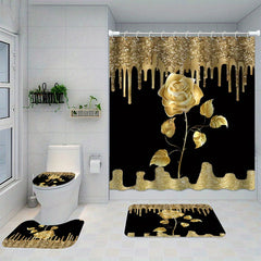 Christmas Waterproof Shower Curtain Set with Bath Mat