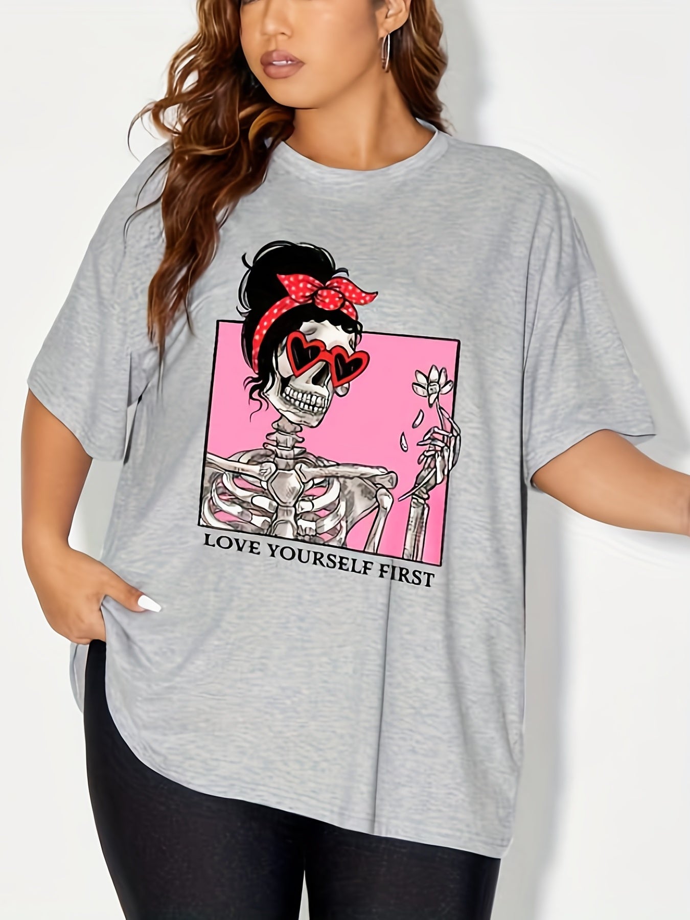 Funny Skull Print Halloween Sports Top - Plus Size Women's
