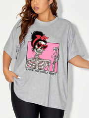 Funny Skull Print Halloween Sports Top - Plus Size Women's