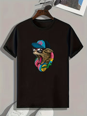 Hip Hop Style Cat Pattern Print Men's Sports T-shirt