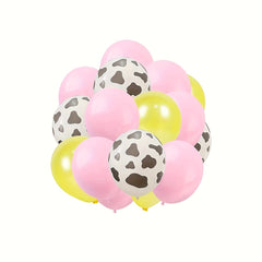 Pink Farm Birthday Theme Party Balloons & Cow Pull Flag Banner Set