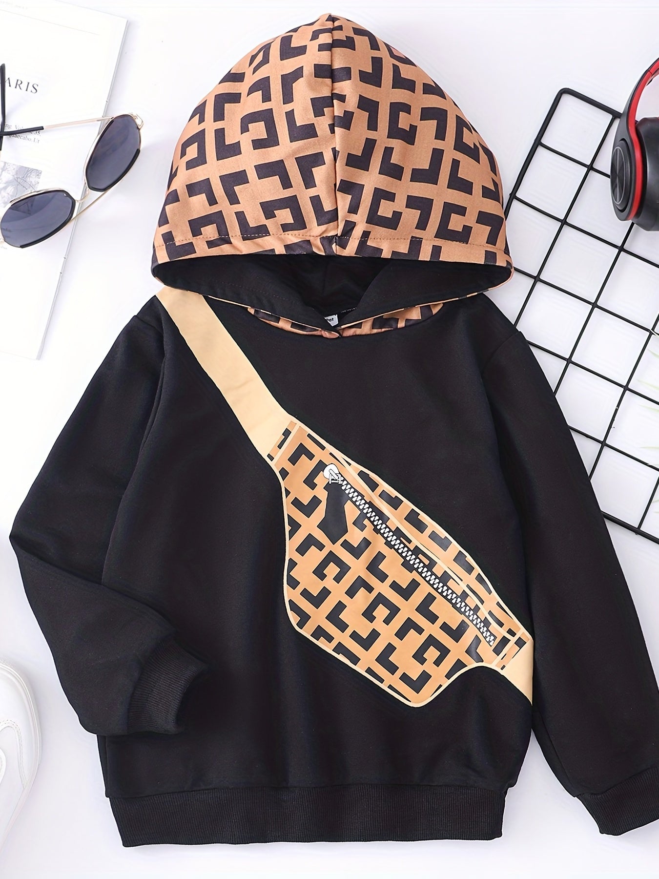 Boys Colorblock Hoodies With Bag Casual Hooded Sweatshirts