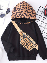 Boys Colorblock Hoodies With Bag Casual Hooded Sweatshirts