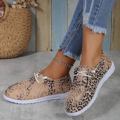 Leopard Print Low Top Walking Sneakers Lightweight Casual Shoes