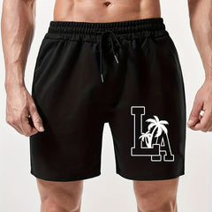 Letter & Tree Print Men's Comfy Shorts Summer Drawstring Casual Loose Shorts