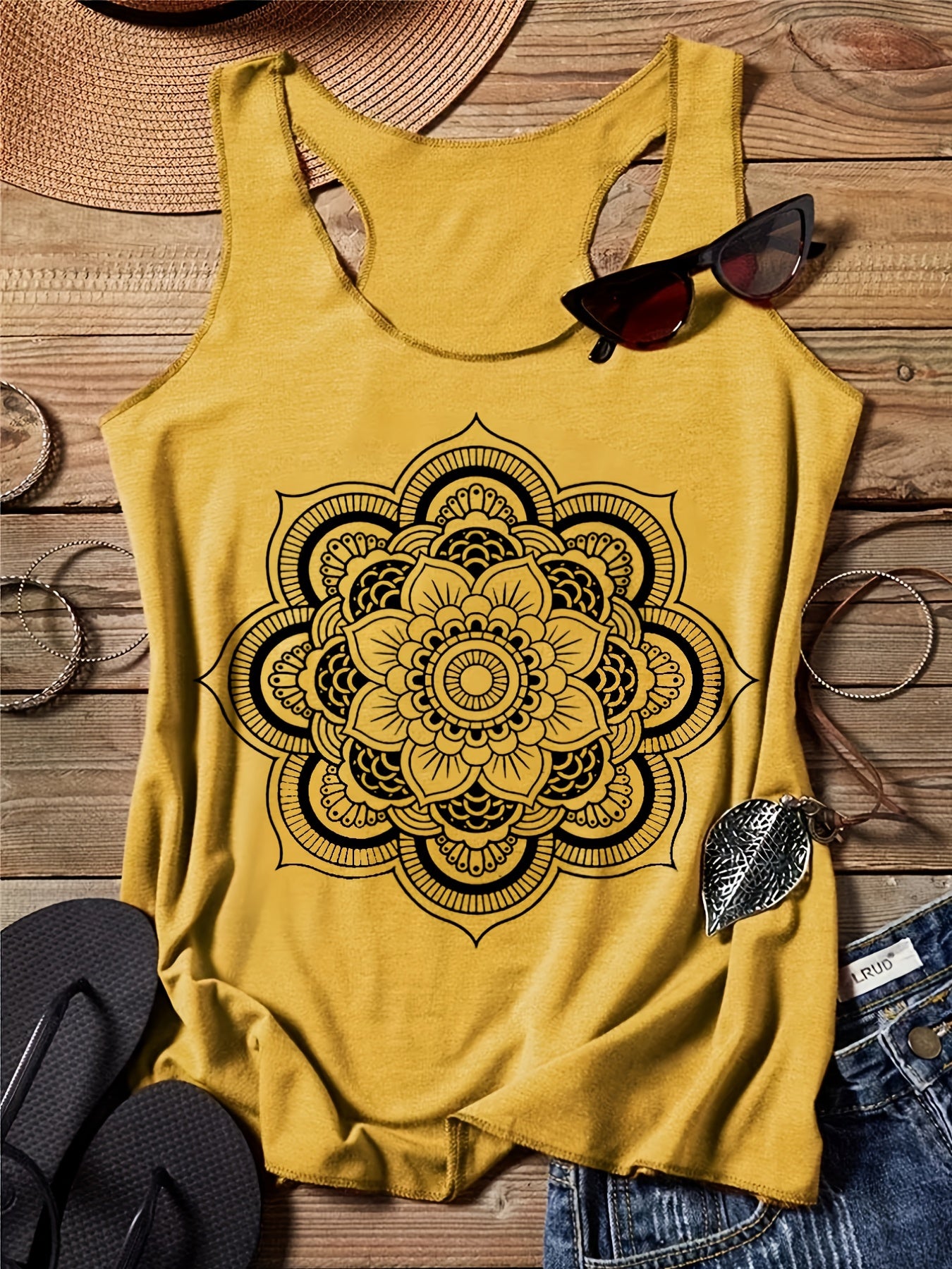 Floral Print Crew Neck Tank Top Women's Sleeveless Casual Summer Shirt
