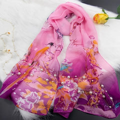Thin Chiffon Scarf with Chinese Painting Print - Outdoor Head Wrap