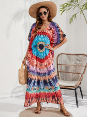 Boho Cover Up Plus Size Spiral Tie Dye Maxi Beach Dress