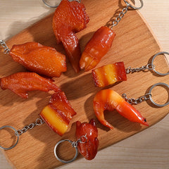 Creative PVC Food Keychain Funny Pork Metal Keyring Gift