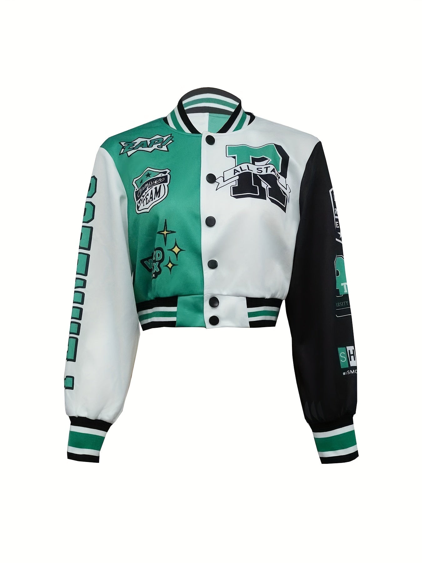 Button Front Varsity Jacket Casual Long Sleeve Baseball Neck Outerwear