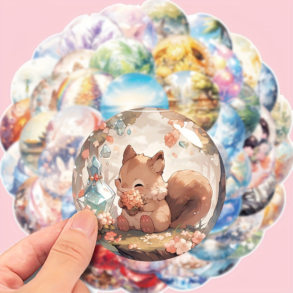 50 Whimsical Glass Ball Cartoon Stickers for Laptops Water Bottles Scrapbook