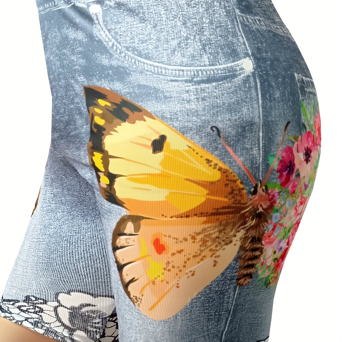 Women's Plus Butterfly Denim Print Skinny High Rise Jeans