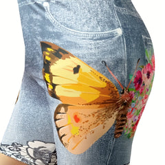 Women's Plus Butterfly Denim Print Skinny High Rise Jeans