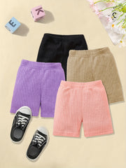 4pcs Girls Plain Knit Shorts Set for Kids