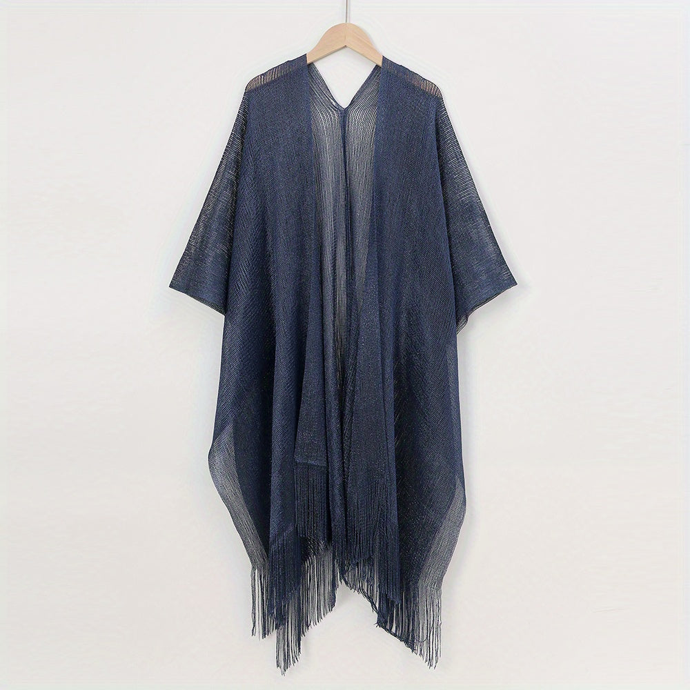 Street Spring Summer Solid Tassel Cardigan Shawl