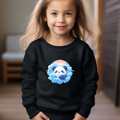 Panda Print Girls Casual Pullover Sweatshirt Long Sleeve Crew Neck Tops
