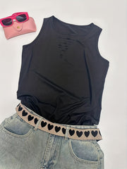 Sexy Solid Cut Out Tank Top Crew Neck Summer Sleeveless