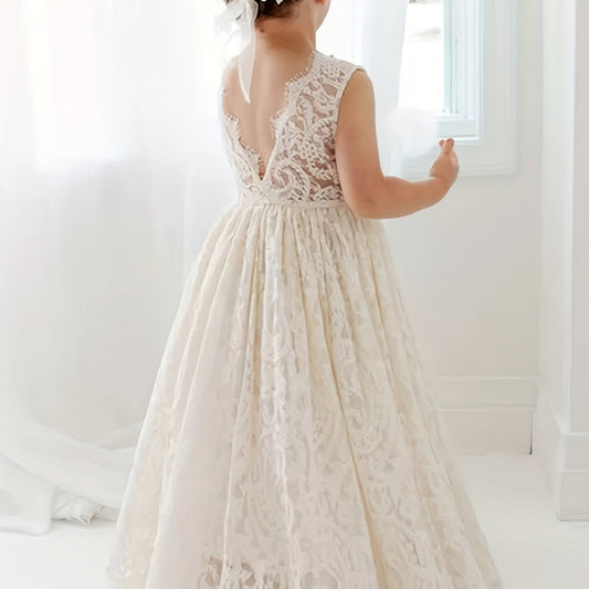 Kid Girls Grace Lace V Back Princess Dress