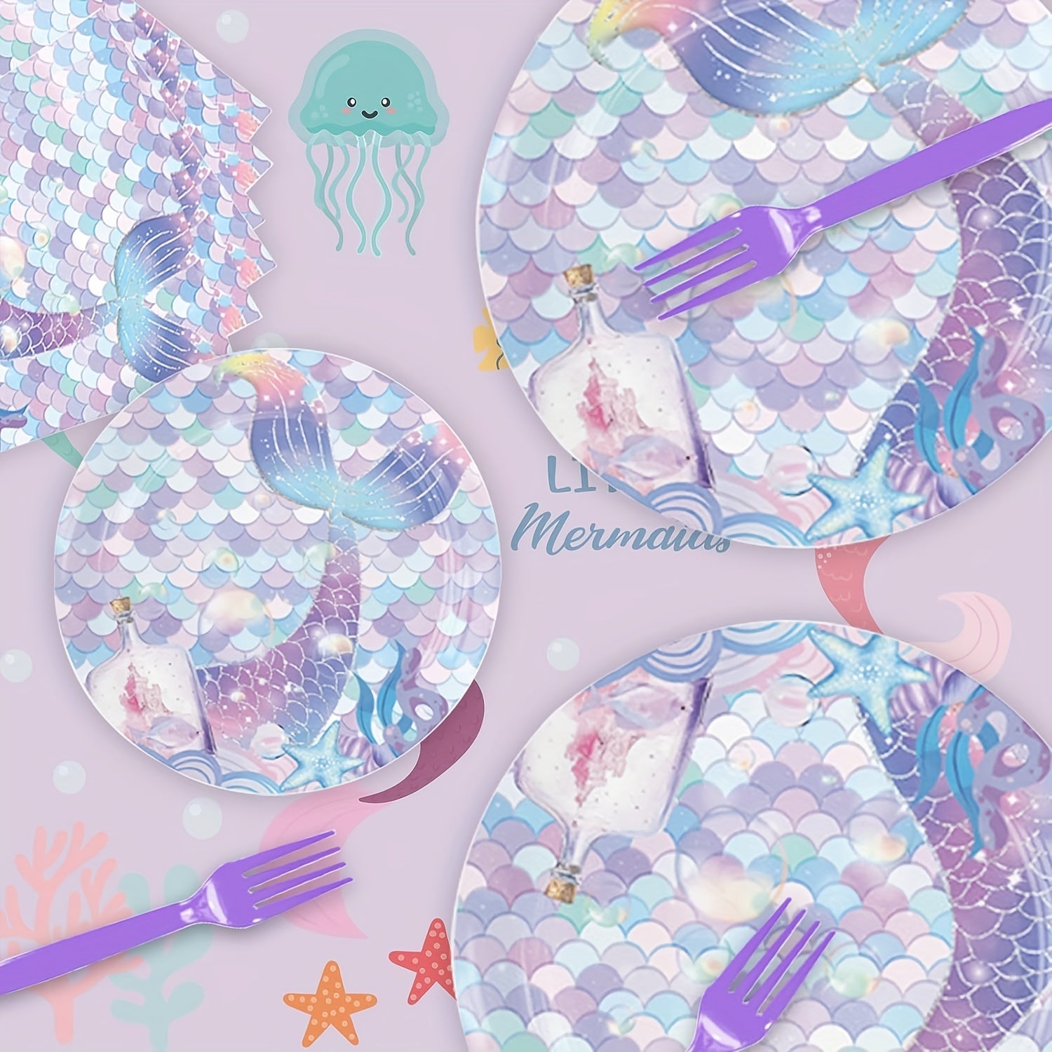 50pcs Ocean Theme Party Supplies Plates and Napkins Set for Birthday Party
