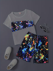 Boys Graffiti Print T-shirt & Shorts Set - Summer Casual
