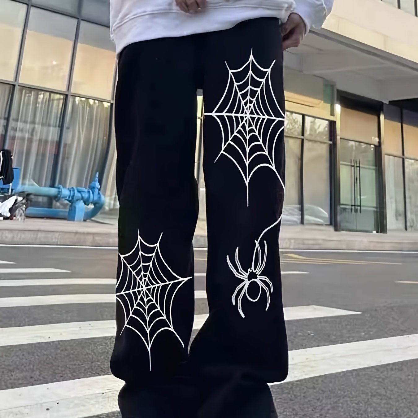 Spider & Web Print Jeans Mens Casual Denim