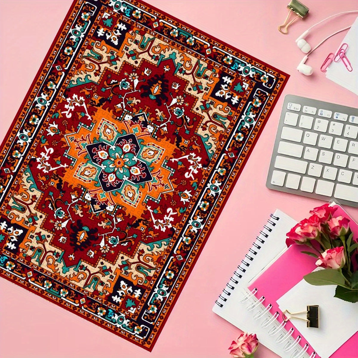 Vintage Persian Carpet Pattern Jigsaw Puzzle Red & Brown Floral