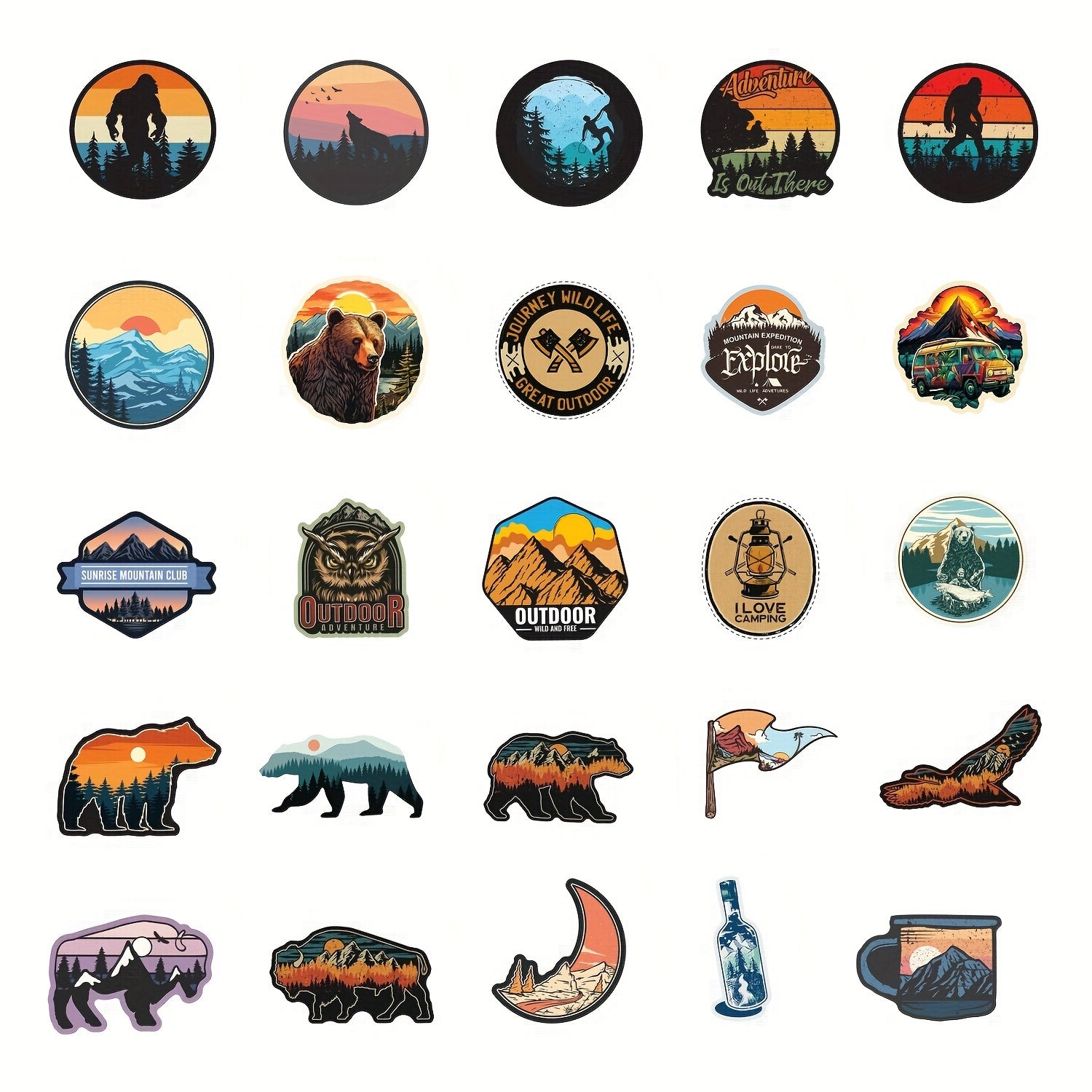 50pcs Waterproof Camping Stickers for Car Laptop Phone