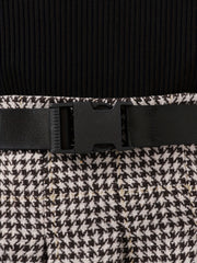 Girl's Ribbed Turtleneck Top & Houndstooth Pleated Skirt Set