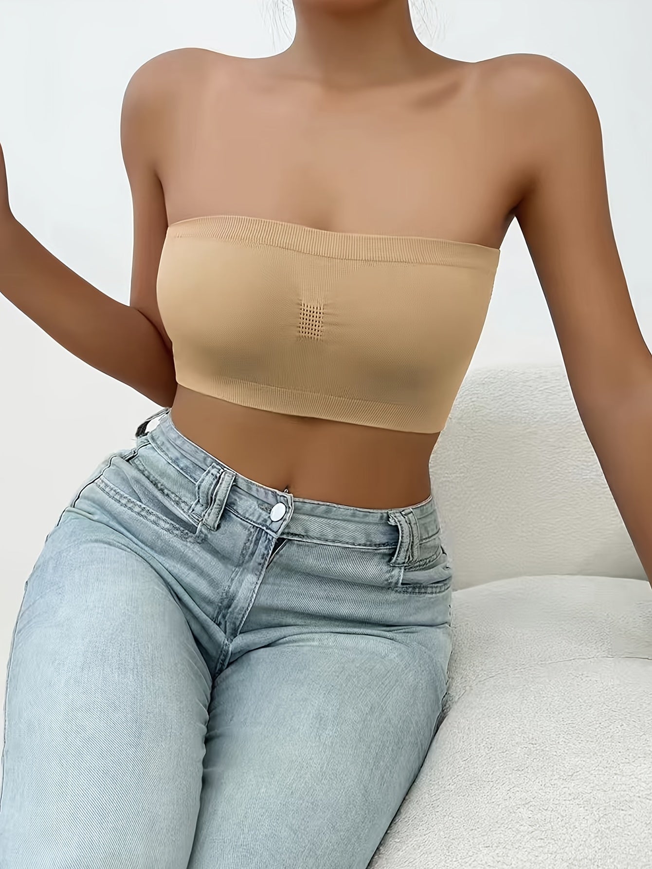 3pcs Strapless Bandeau Bras Comfy & Soft Cut Out Stretch Bra