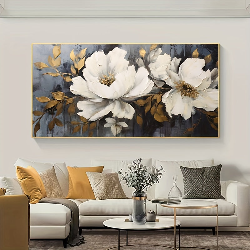 Golden Leaf Floral Canvas Wall Art